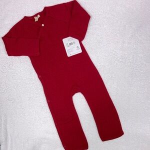 Burts bees organic cotton red full side snap long sleeve jumpsuit 12m